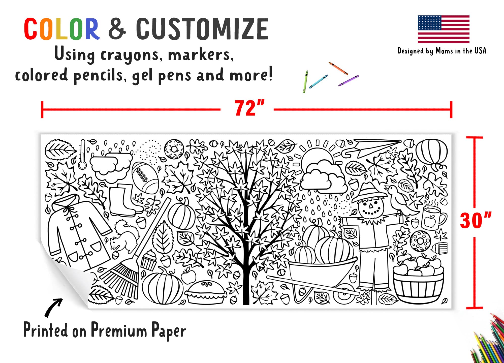Tiny Expressions fall coloring poster on wall adds seasonal decor and activity.