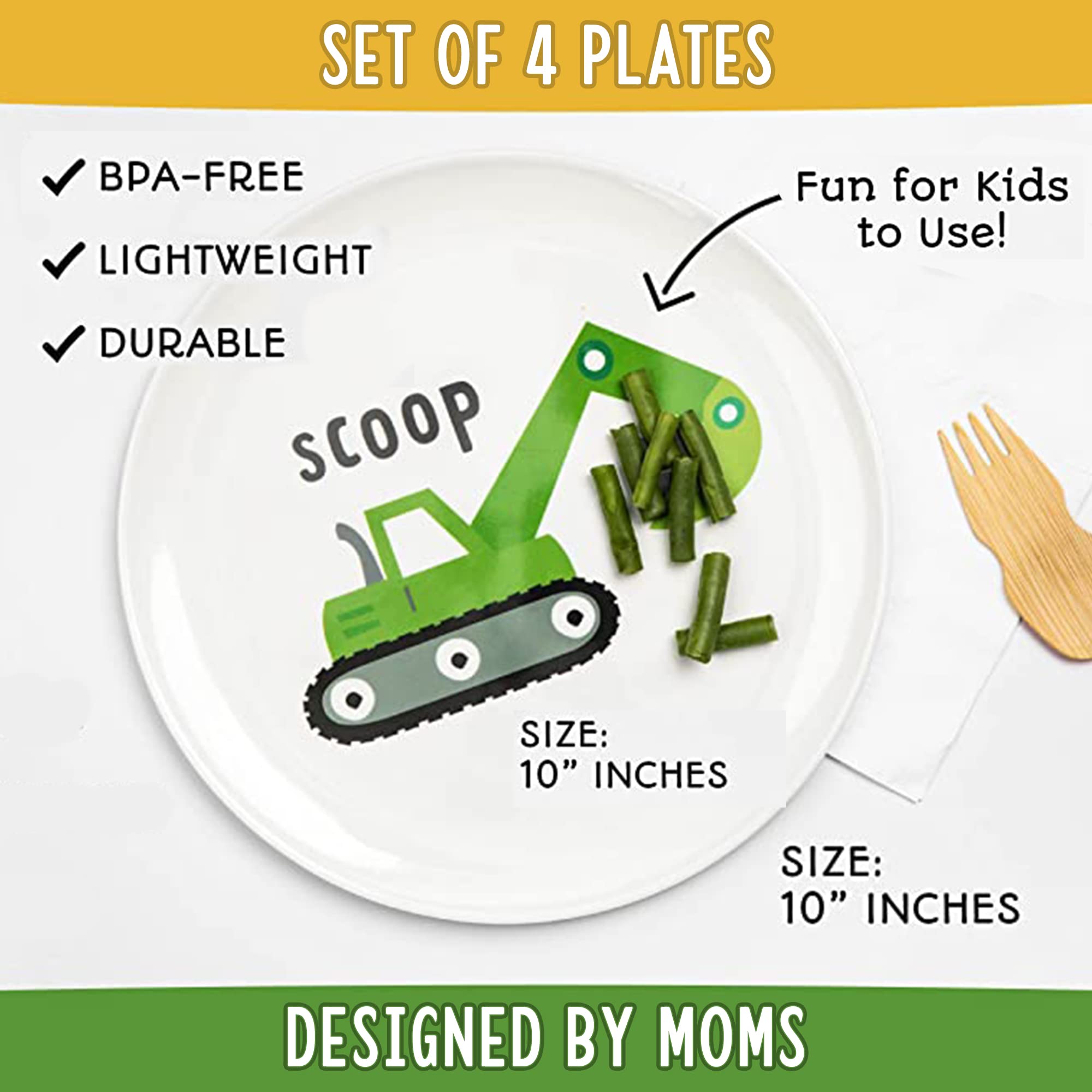 Tiny Expressions excavator plate featuring a friendly design for imaginative dining
