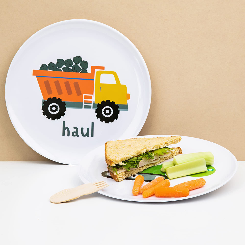 Tiny Expressions mixer closeup plate illustrating durable melamine and kid-friendly design