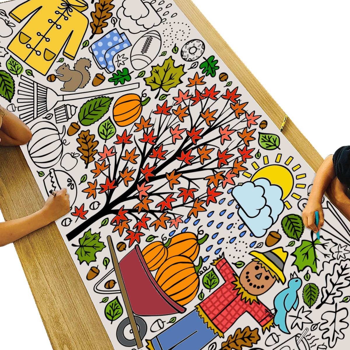 Tiny Expressions fall coloring poster rolled for crease-free setup and easy storage.