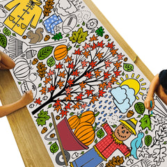 Tiny Expressions fall coloring poster rolled for crease-free setup and easy storage.
