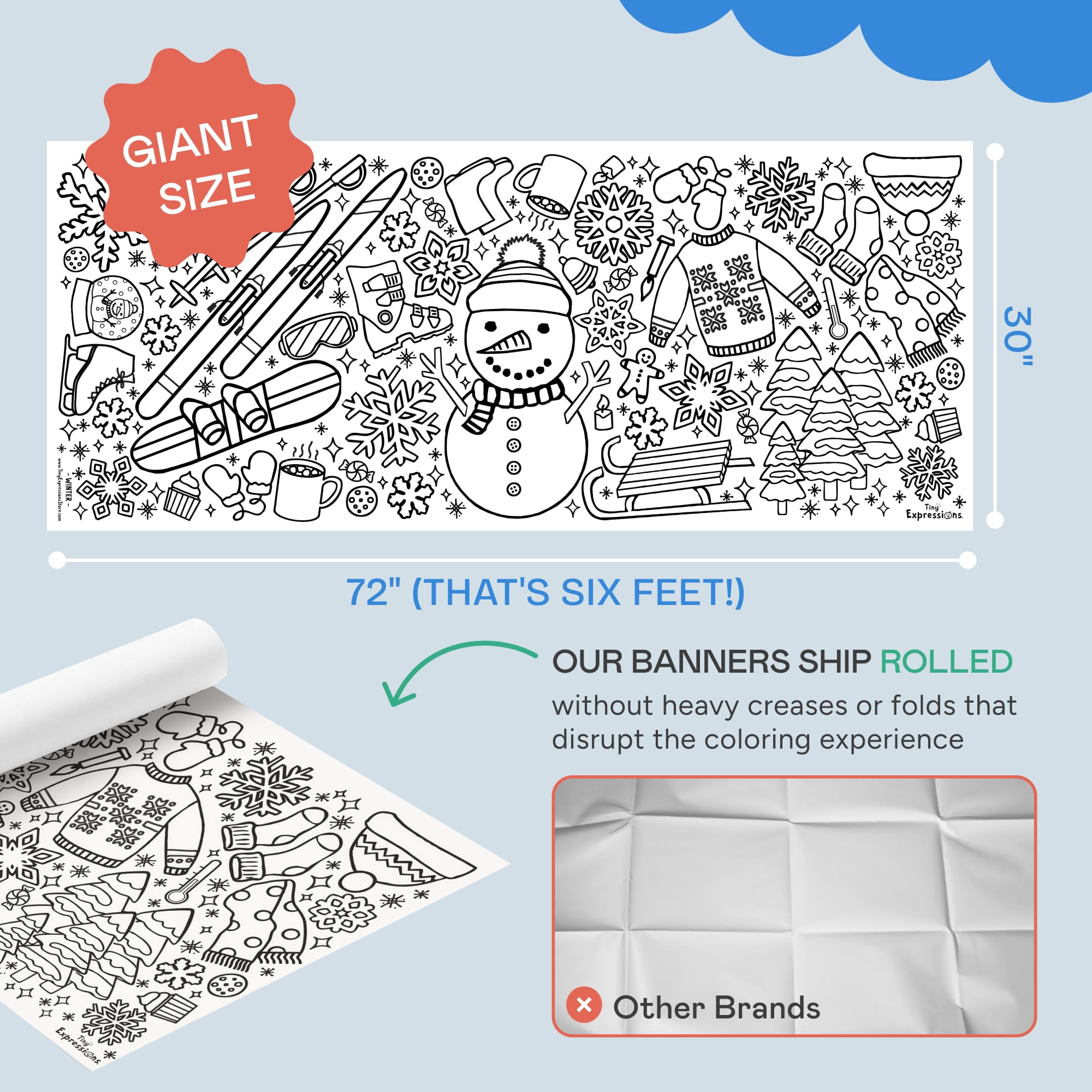 Tiny Expressions giant 30x72 coloring tablecloth provides a large coloring area.