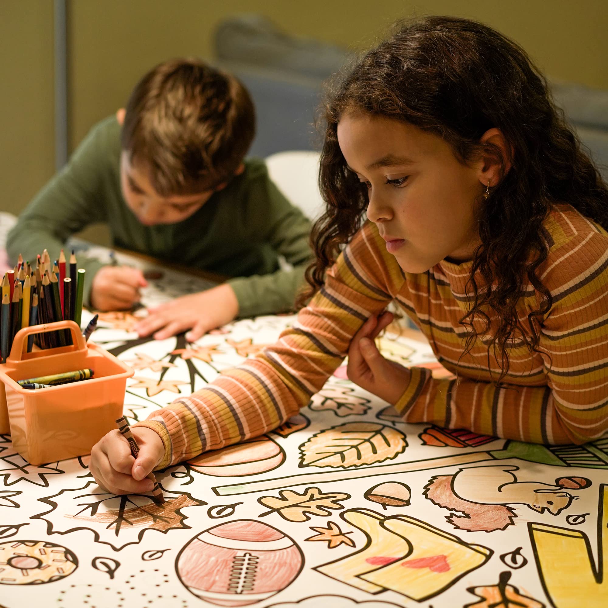 Tiny Expressions kids coloring banner supports collaborative, mess-conscious play during fall.