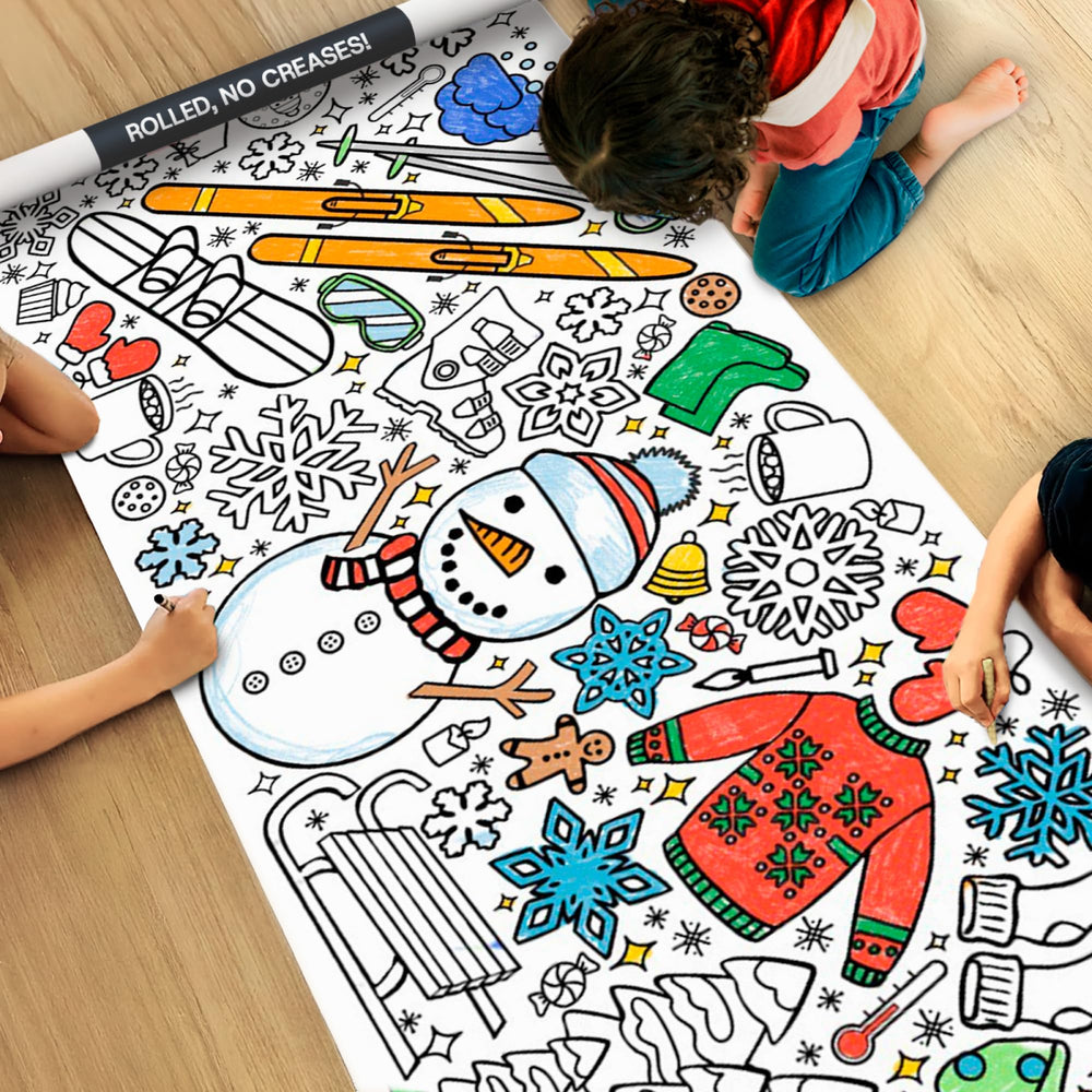 Tiny Expressions winter coloring poster rolled flat for crease-free coloring.