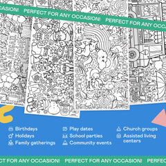 Tiny Expressions winter coloring poster serves as a tabletop runner.