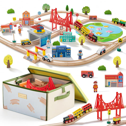 Tiny Land 110pcs train set with storage box for tidy playroom organization