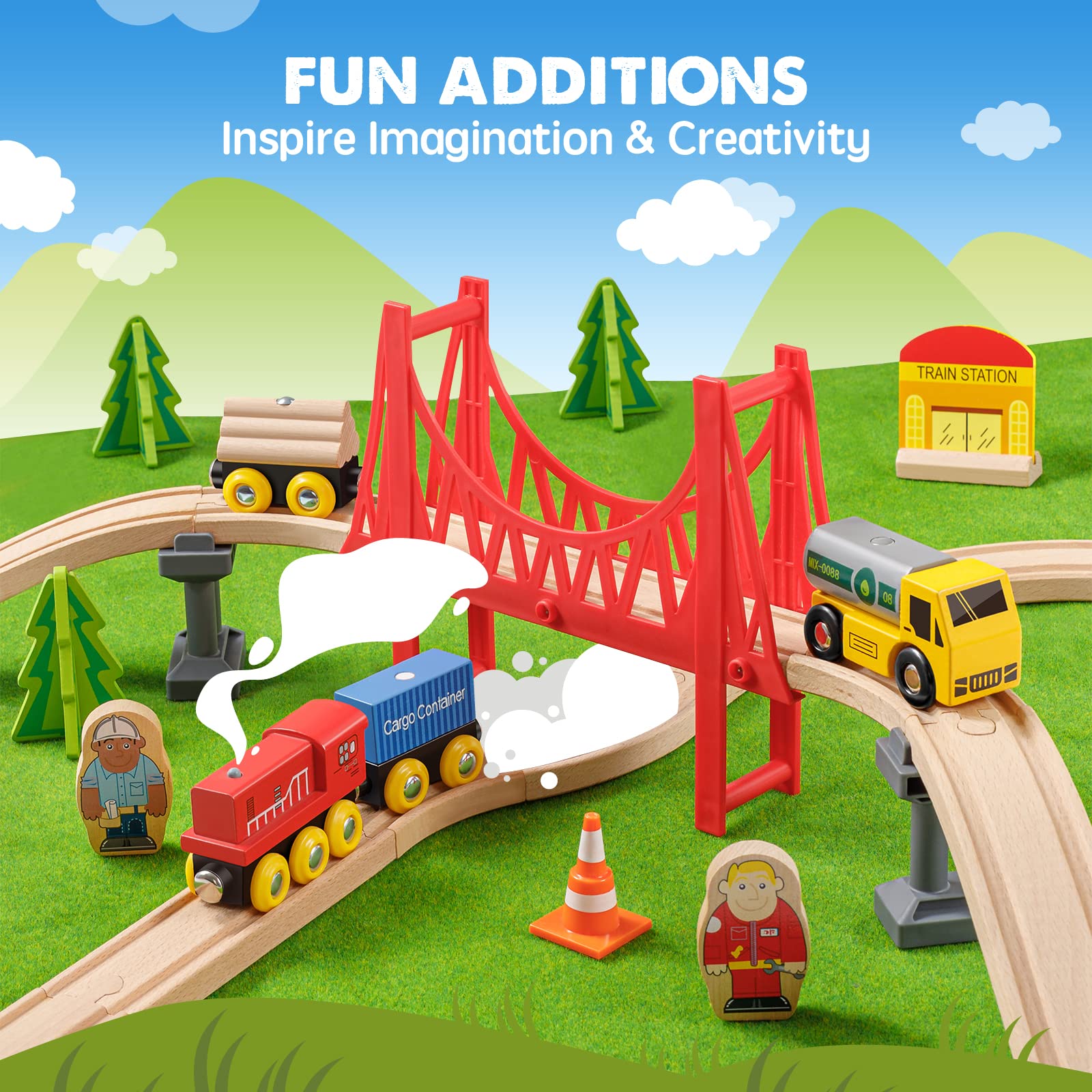 Tiny Land gift packaging featuring this wooden train set for birthdays or holidays