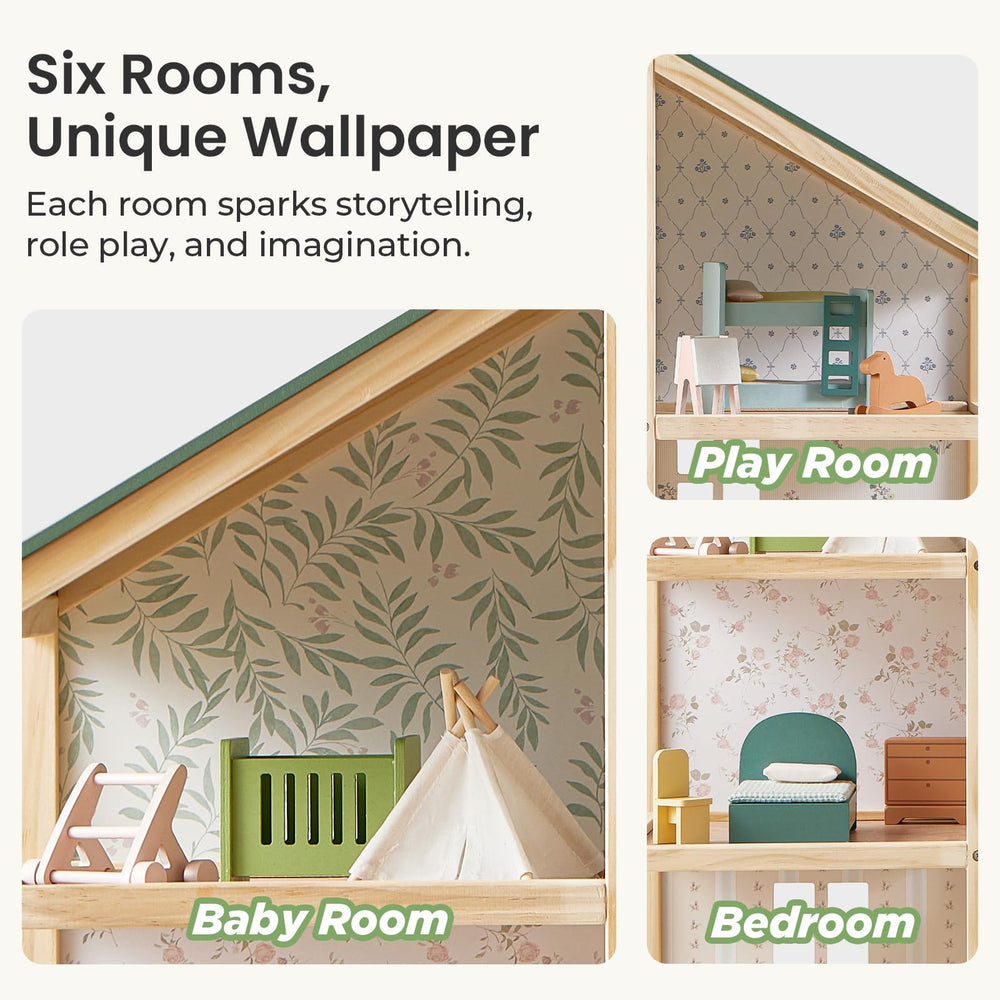Tiny Land dollhouse floral wallpapers spark storytelling in bedroom and living spaces.