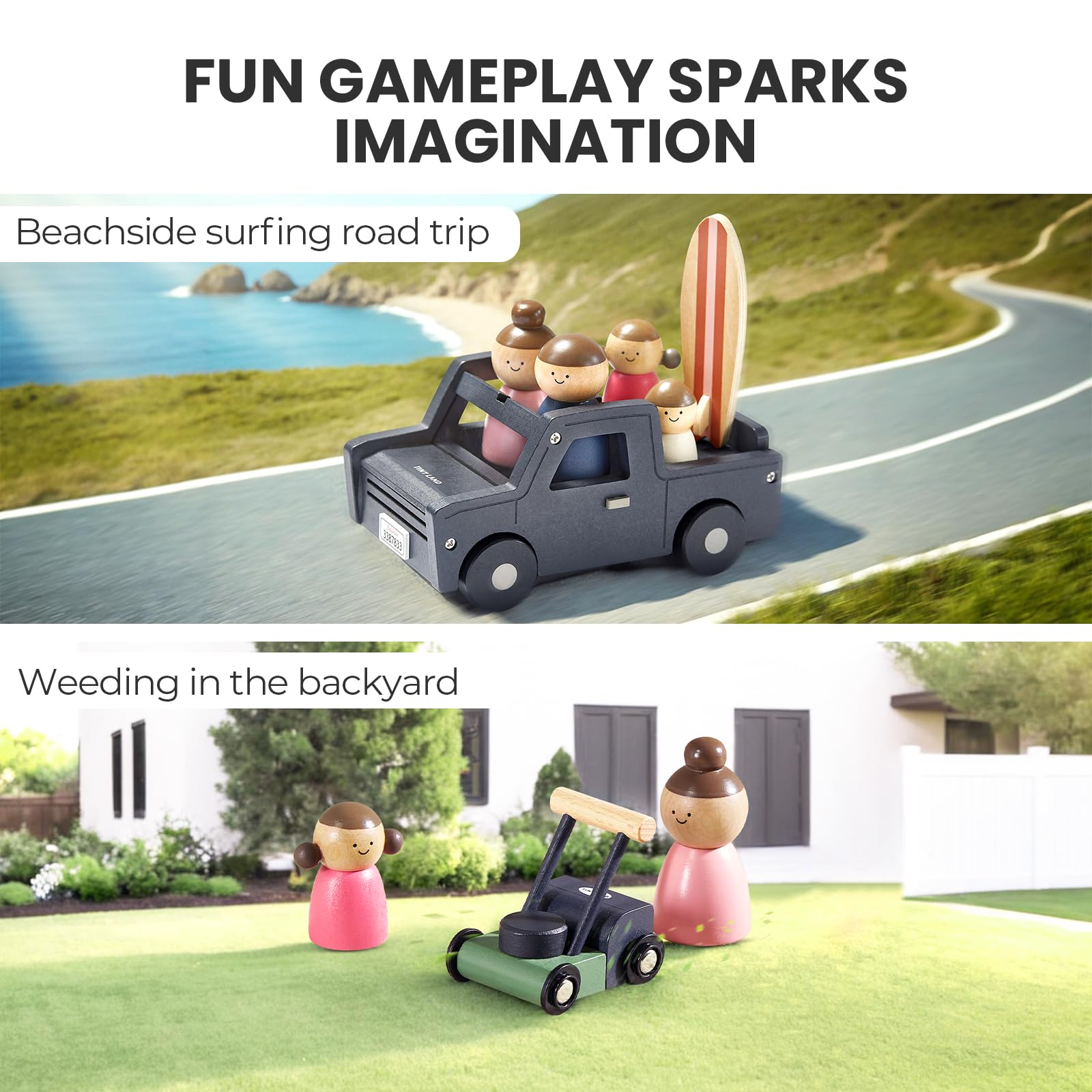 Tiny Land SUV car fits in the garage for creative parking and stories