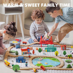 Tiny Land family playtime scene with the wooden train set