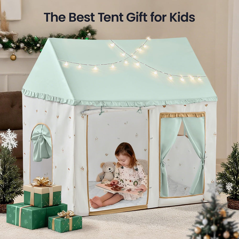 Tiny Land Curtain accents create a cozy reading nook for stories