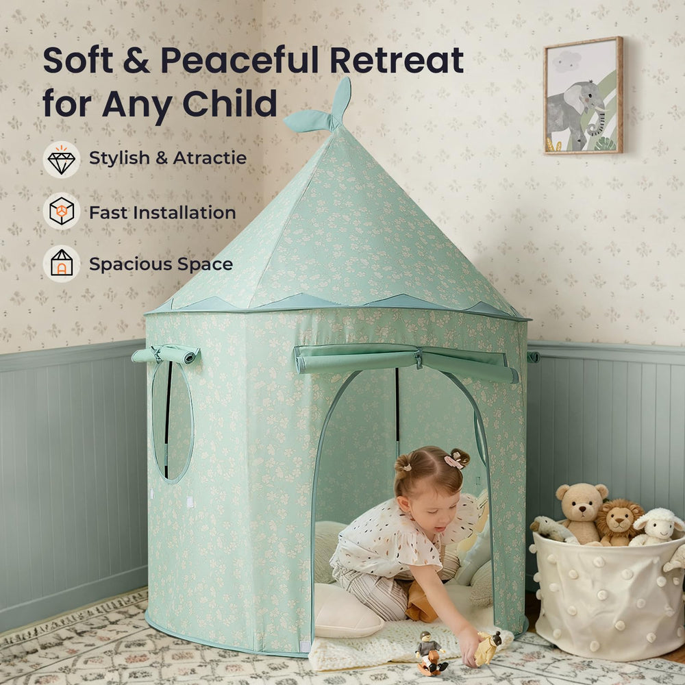 Tiny Land Kids Play Tent green floral accent; adds cozy, nature-inspired vibe to any room.