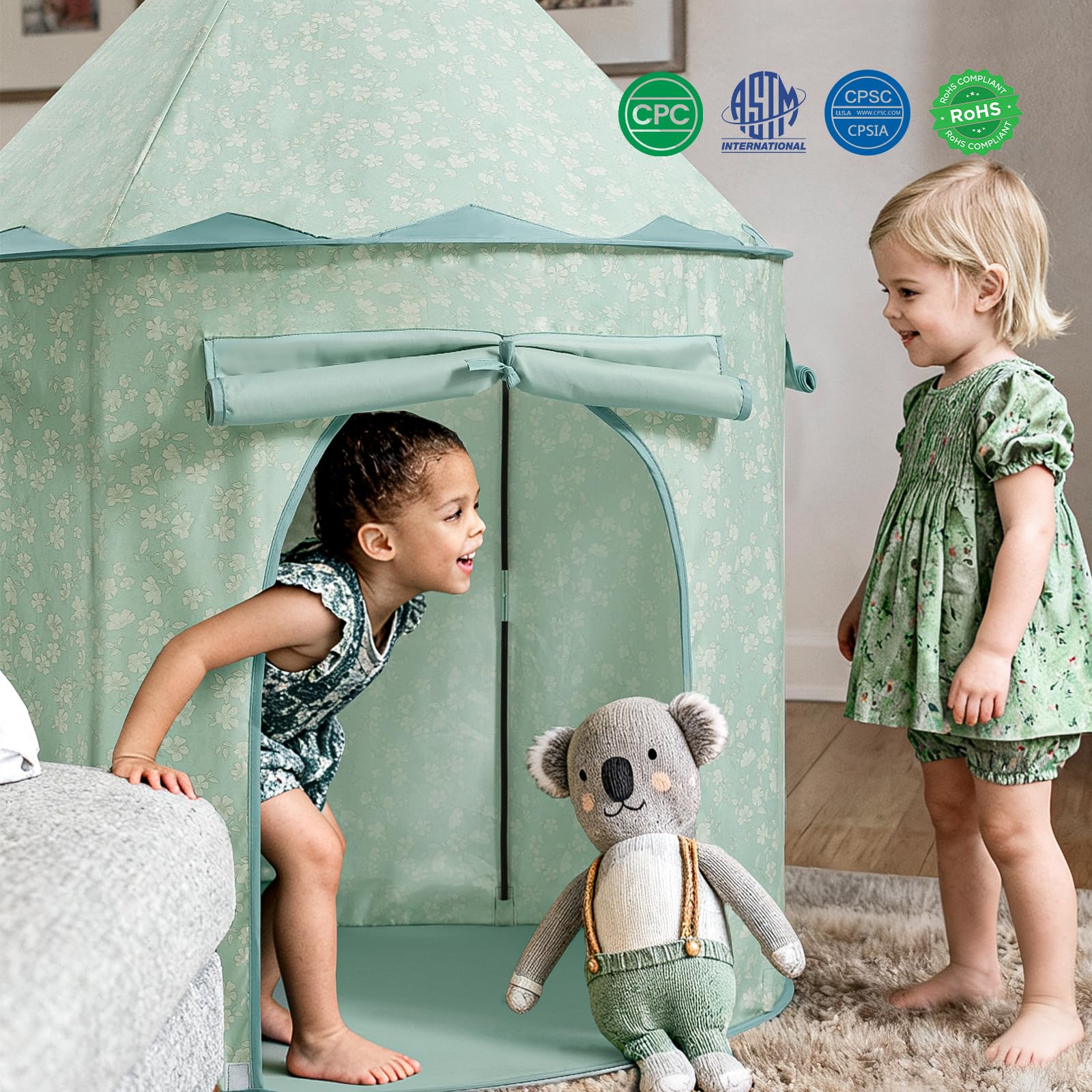 Tiny Land Play Tent reinforced stitching for lasting play.