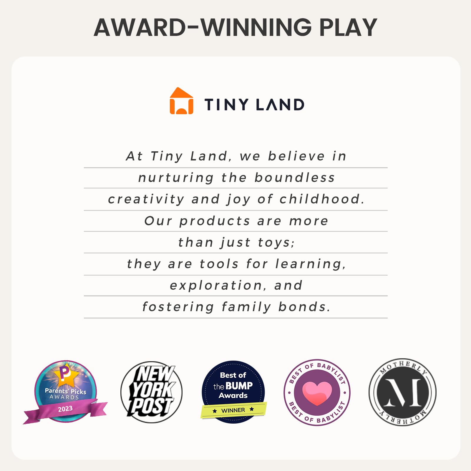 Tiny Land playtime scene shows caregiver–baby interaction and discovery.