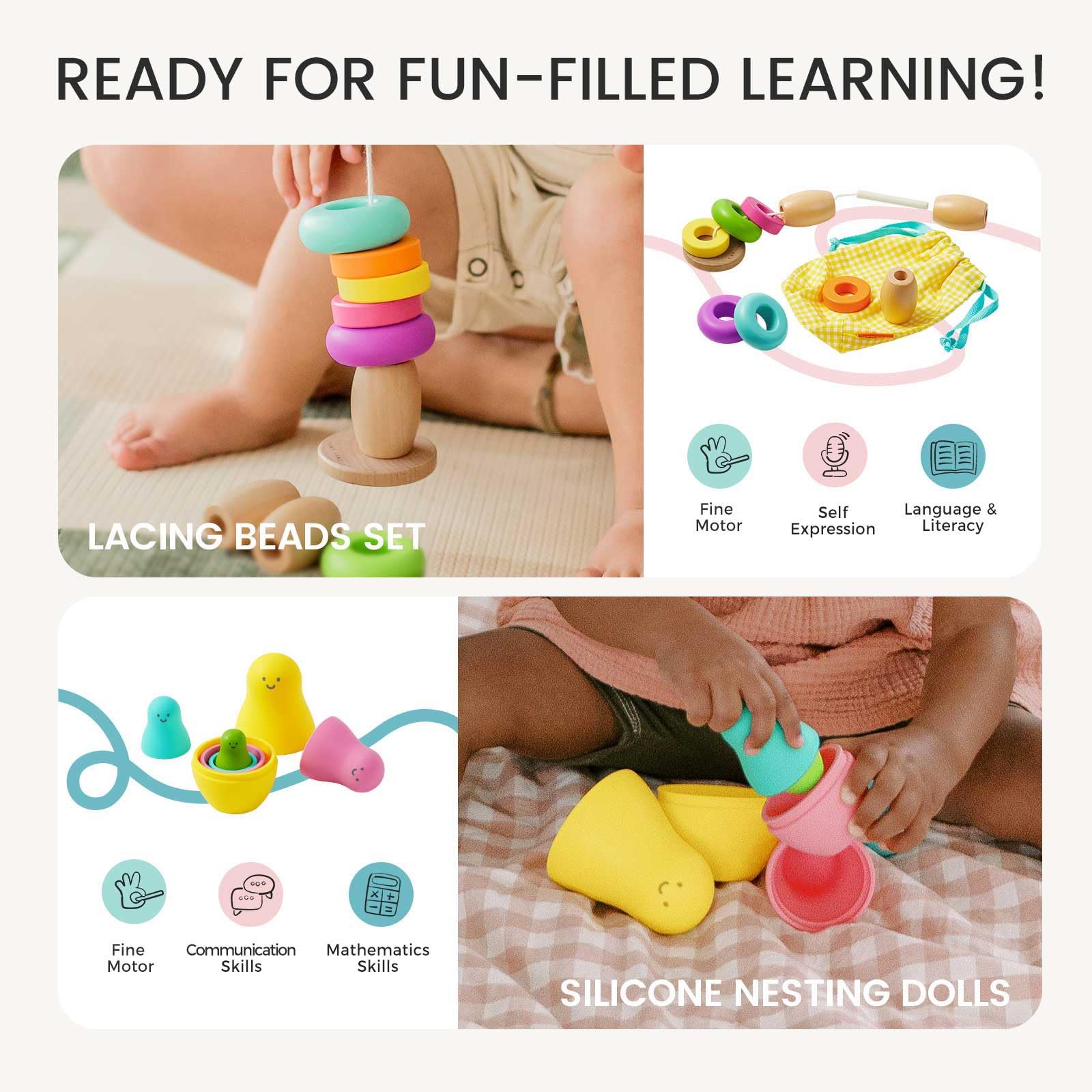 Tiny Land Montessori toy set Animals Board Book to spark language and storytelling