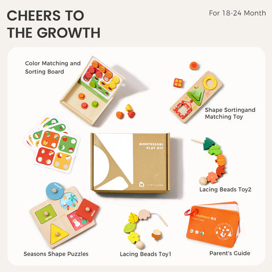 Tiny Land lacing beads set encourages precise pincer grip and hand-eye coordination during play.