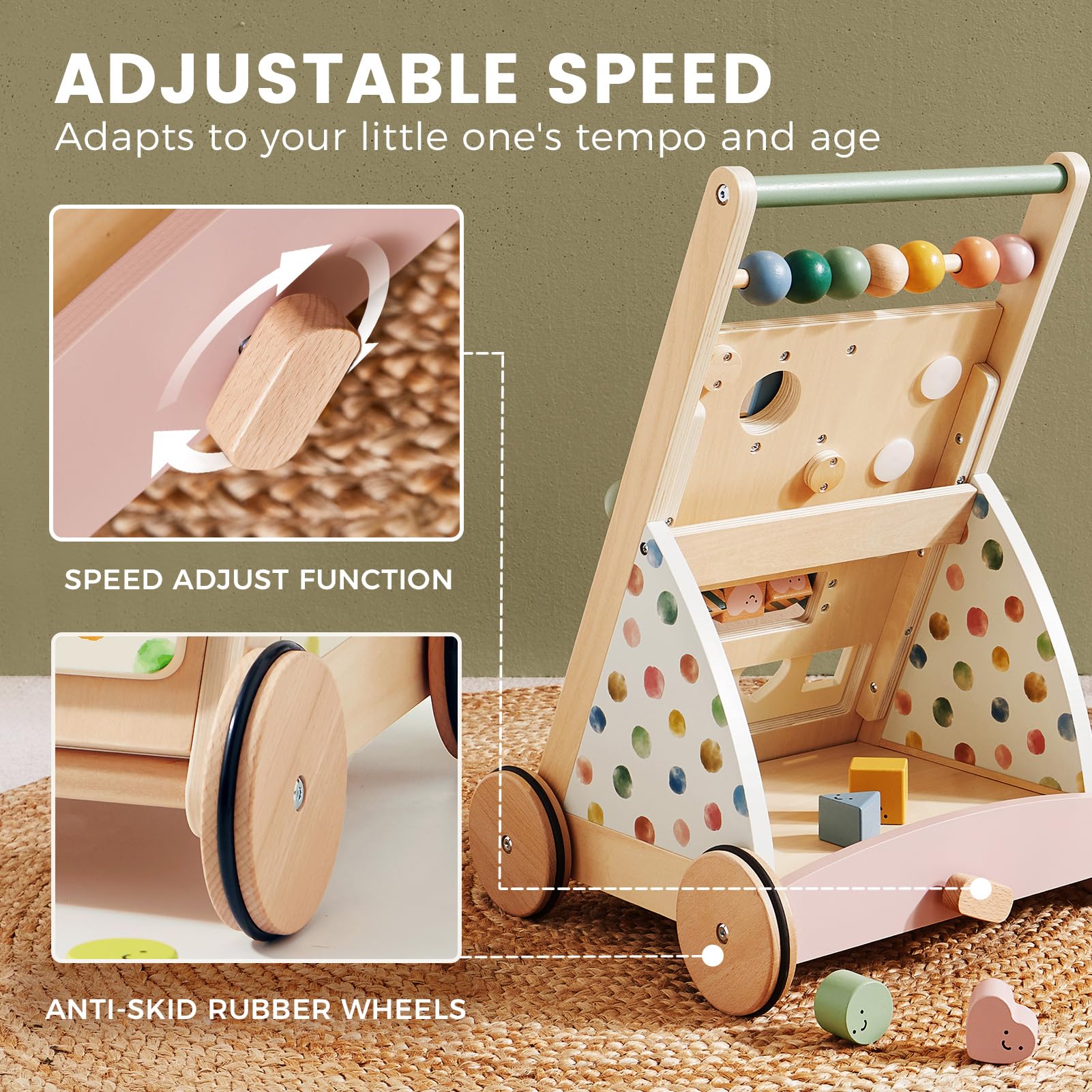Tiny Land Morandi Walker rear rack for carrying small toys on walks.
