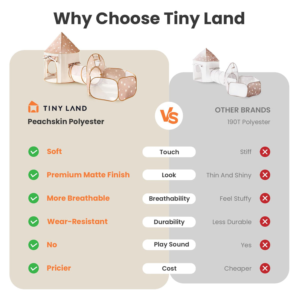 Tiny Land peachskin fabric delivers breathable, durable comfort during play.