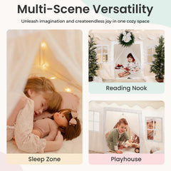 Tiny Land tent neutral aesthetic complements playroom design.