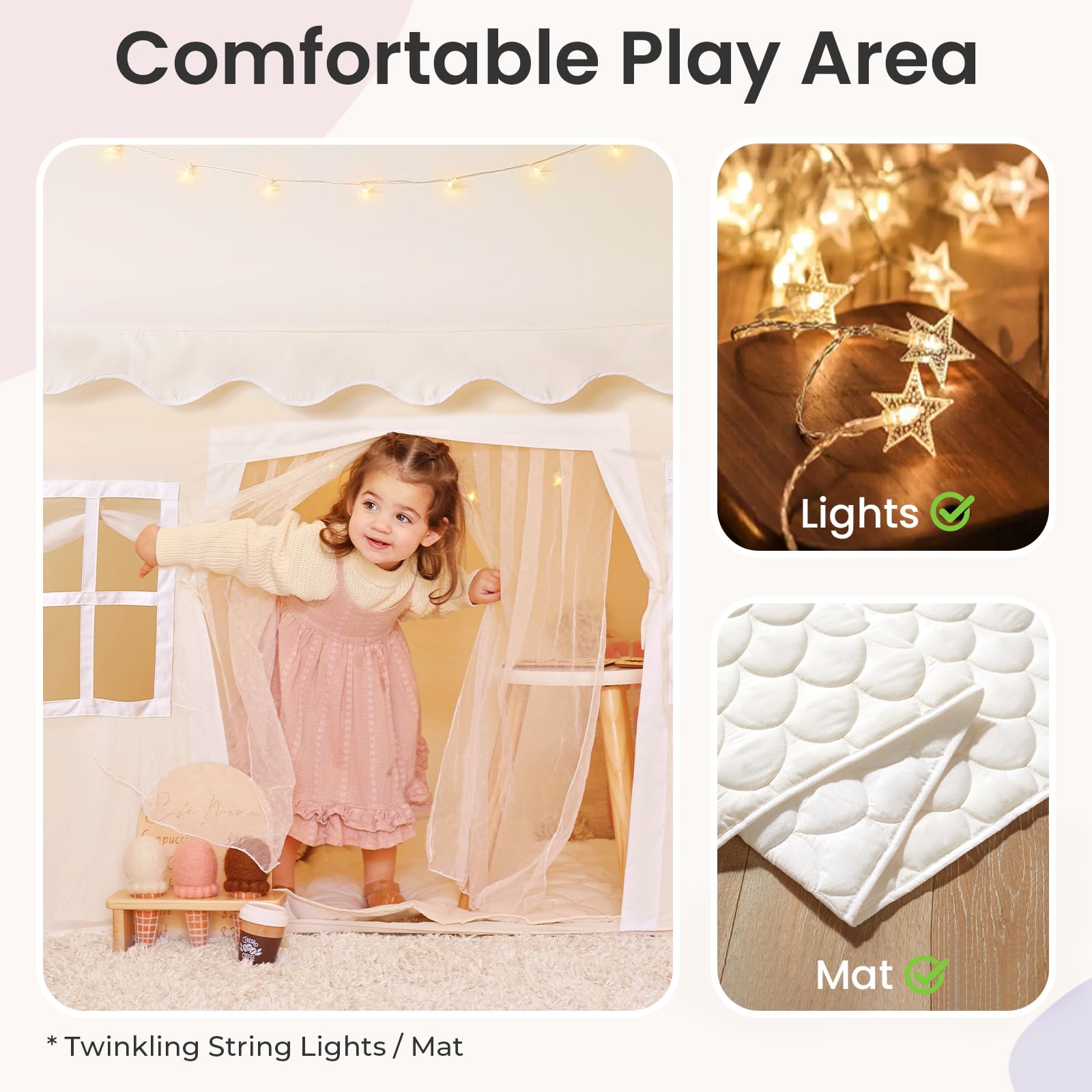 Interior shot shows spacious space in Tiny Land tent for reading.