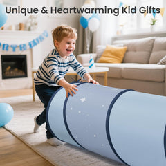 Tiny Land blue play tunnel also serves as a pet play space for pets.