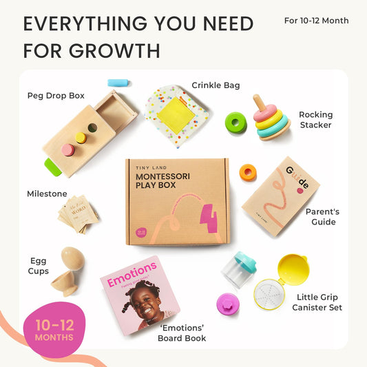 Tiny Land Rocking Stacker encourages coordinated movement and problem solving.