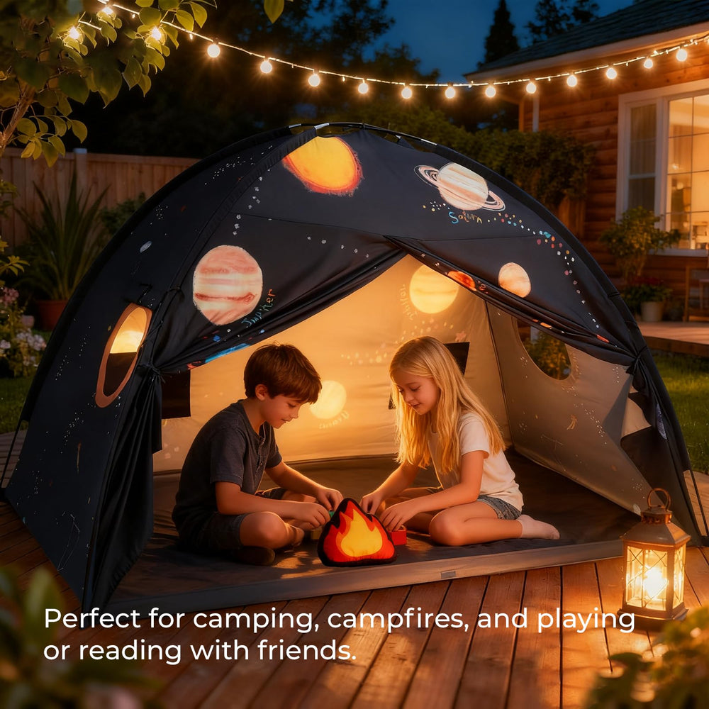 Tiny Land Space Galaxy Bed Tent fits over a twin bed for space-saving play.