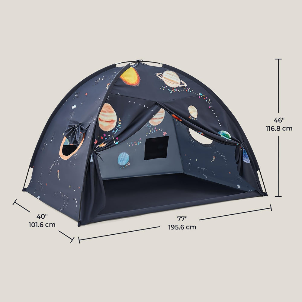 Tiny Land Space Galaxy Bed Tent built-in pockets keep books and toys handy.