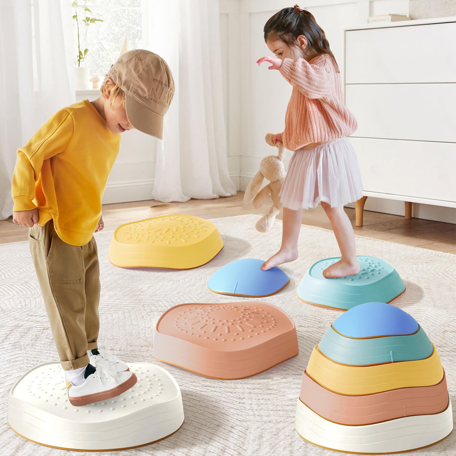Tiny Land stepping stones—colorful surfaces spark imaginative play and gross-motor exploration.