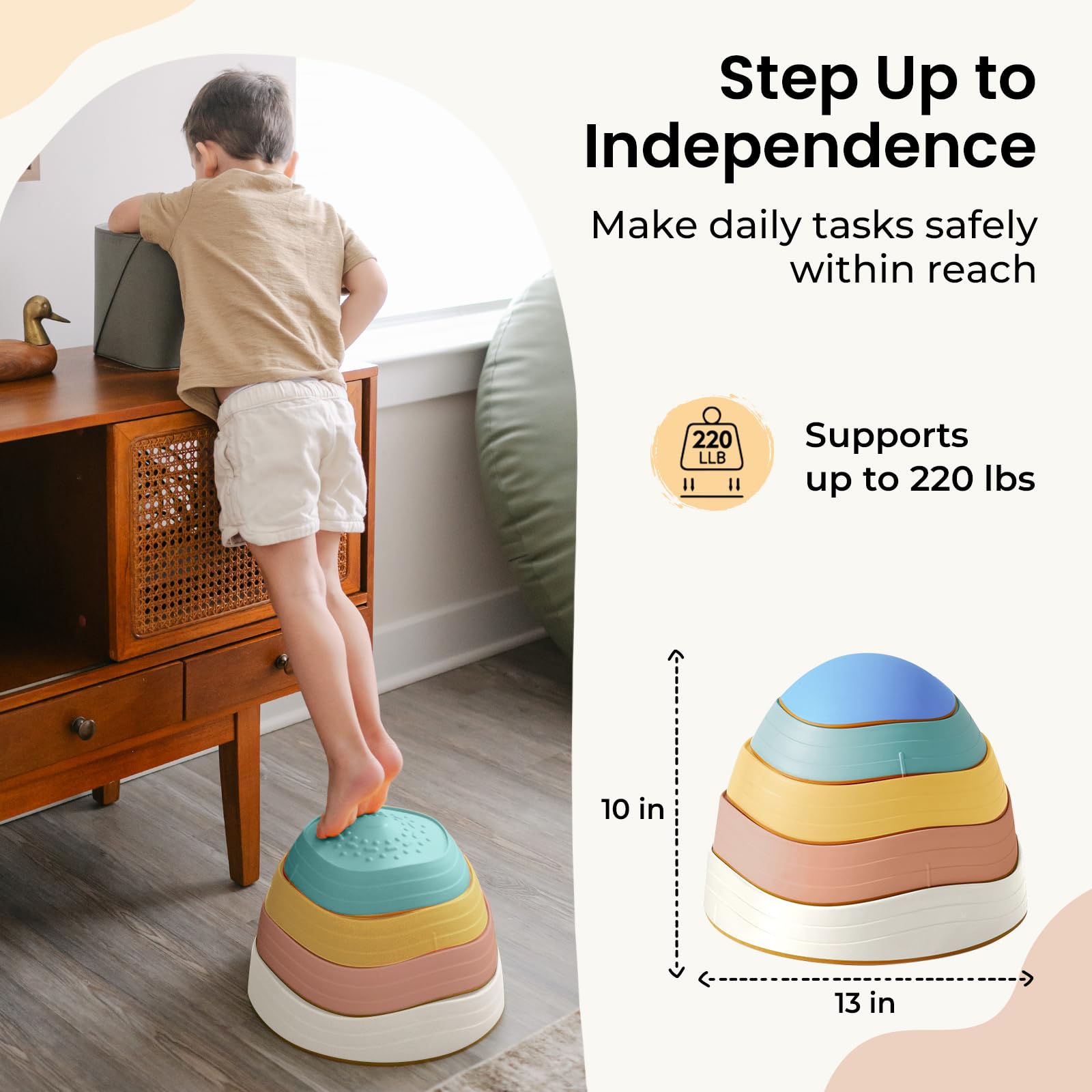 Tiny Land stepping stones—supports kids and adults up to 220 pounds.