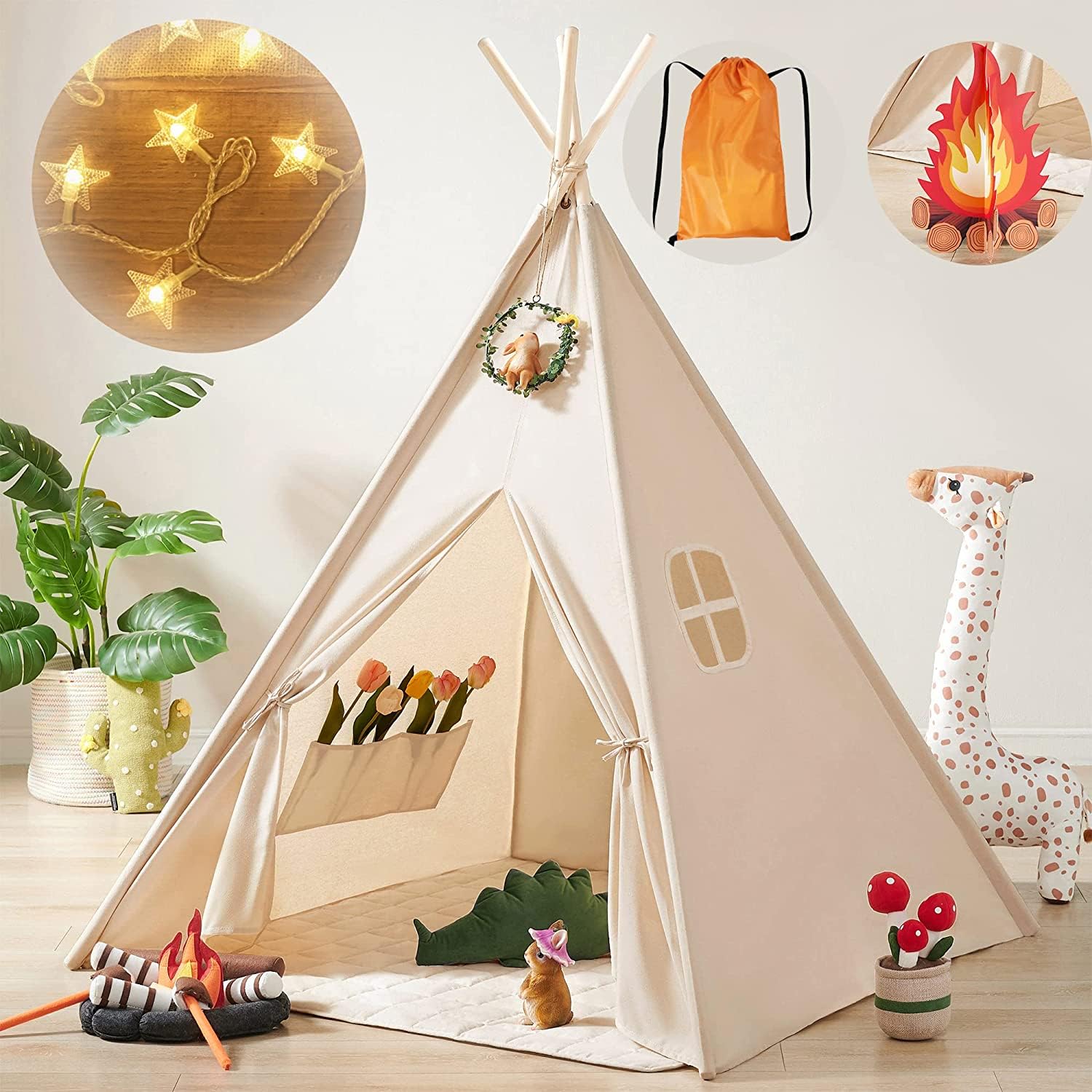 Tiny Land Teepee with star lights creates a cozy play glow for kids
