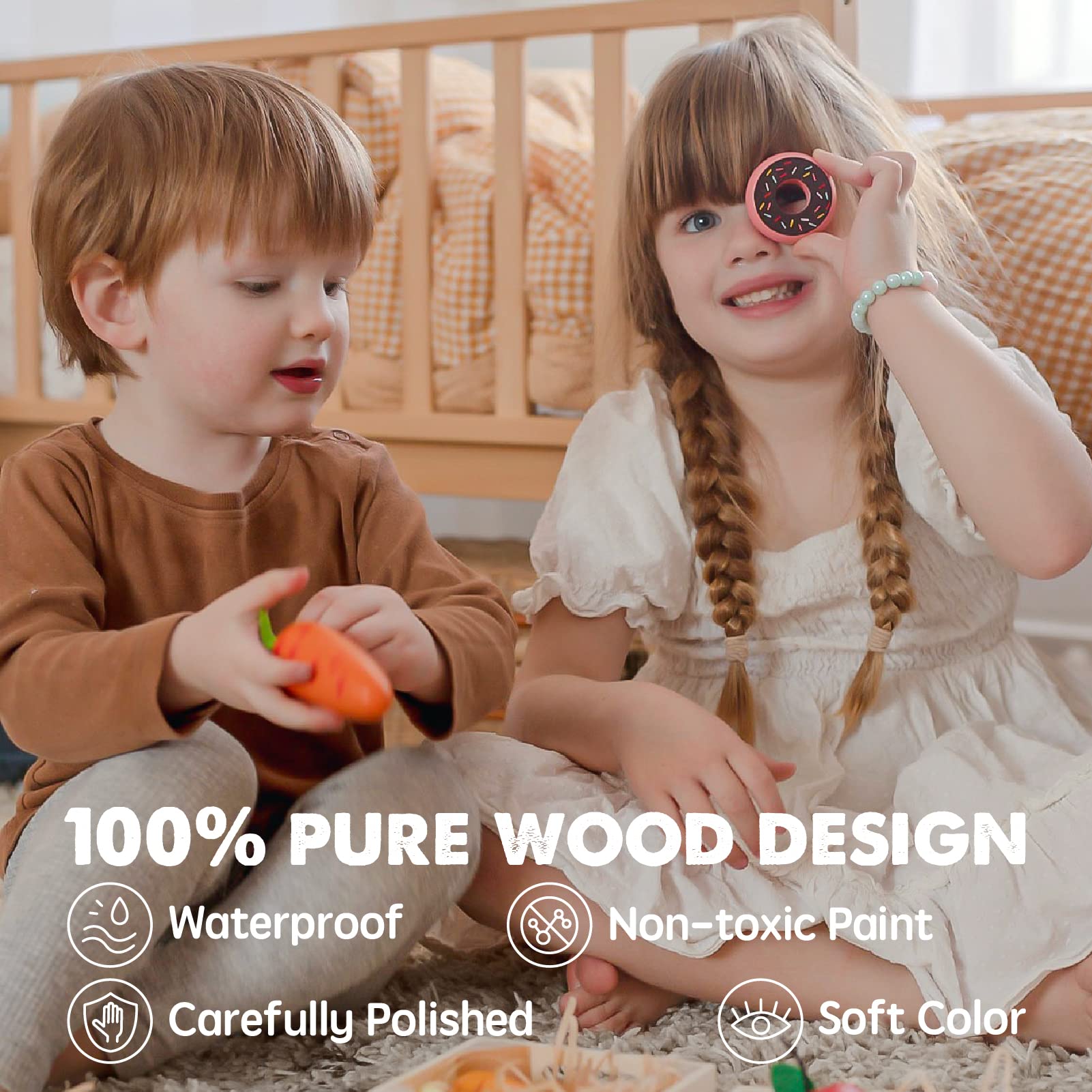 Tiny Land wooden play food fish for themed meals and storytelling during kitchen play.