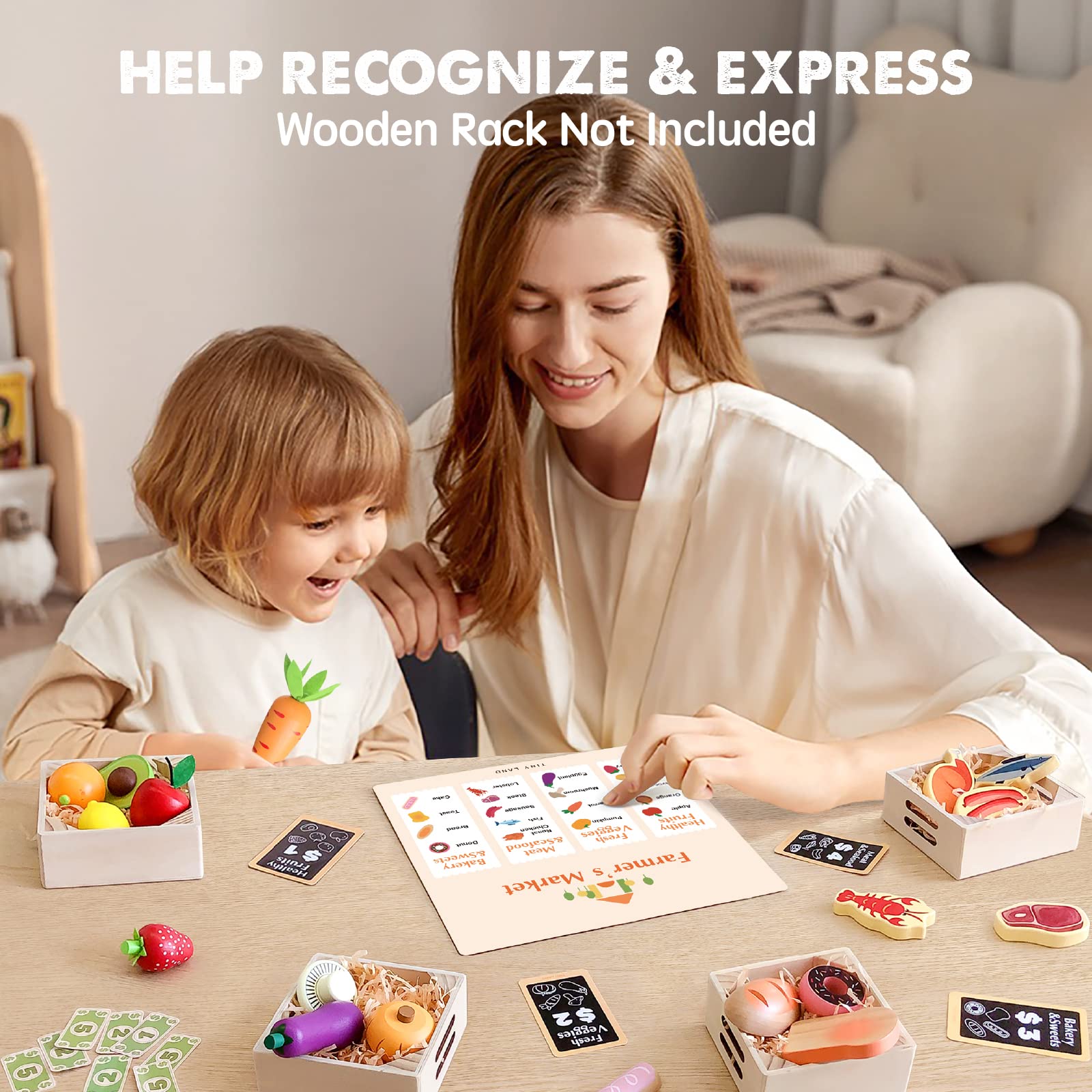 Tiny Land wooden play food oranges for color recognition and pretend nutrition planning.
