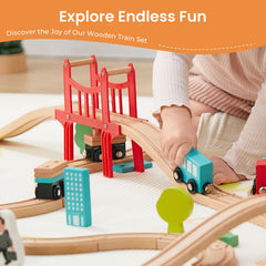Tiny Land wooden train set connections illustrate easy expansion with major brands
