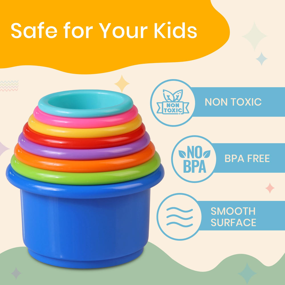 Tiny Tinker Montessori-inspired cups encourage nesting and stacking exploration.