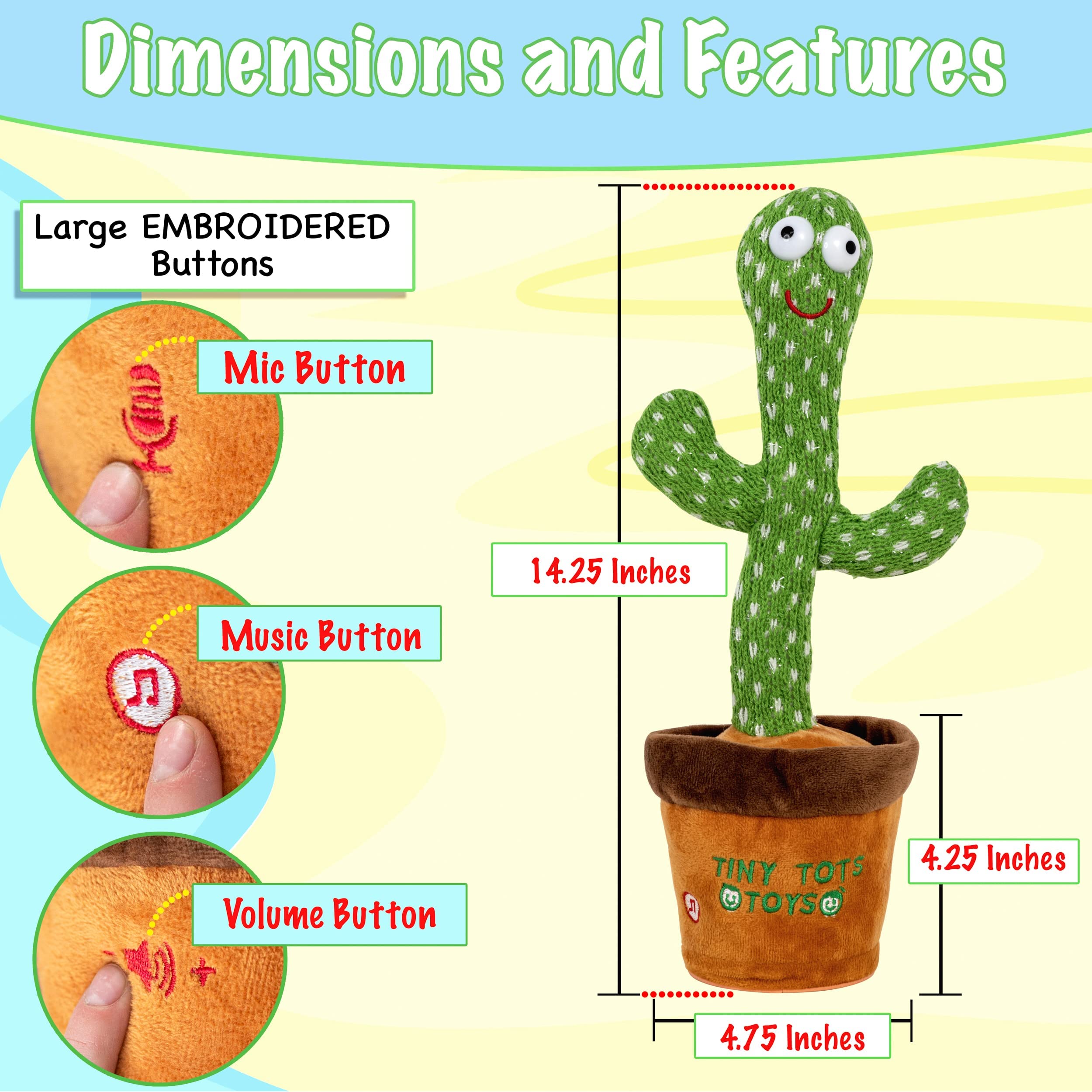 Volume control on Tiny Tots Toys Dancing Cactus for comfortable listening