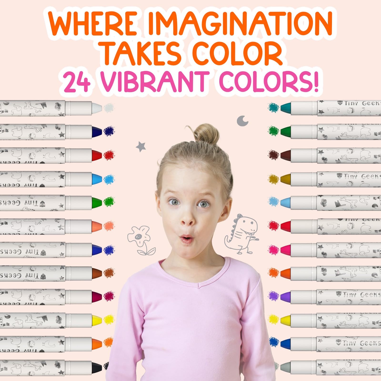 TinyGeeks twist-to-reveal color crayons — no sharpening, ready when inspiration strikes.