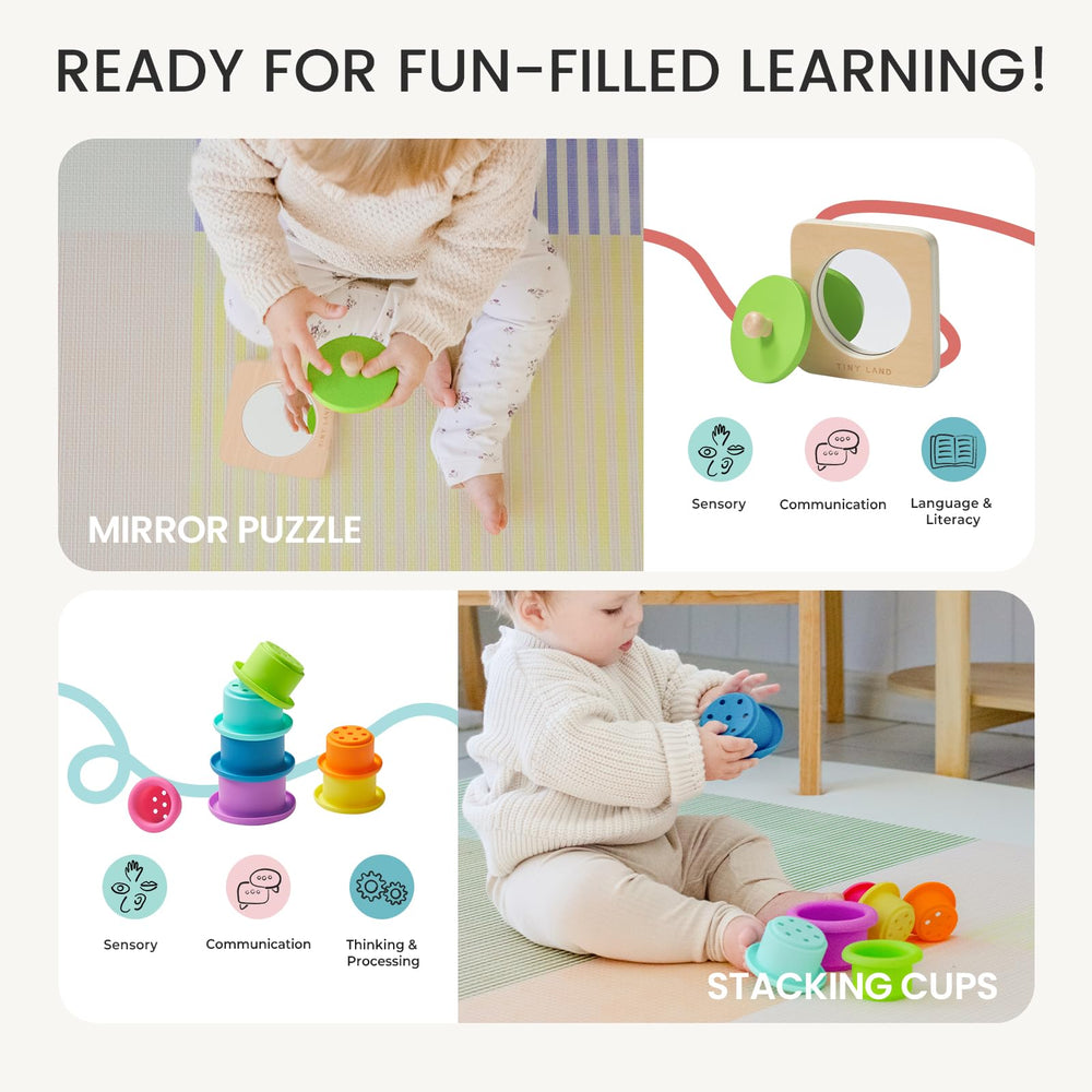Tiny Land mirror puzzle supports self-recognition and visual tracking in babies.