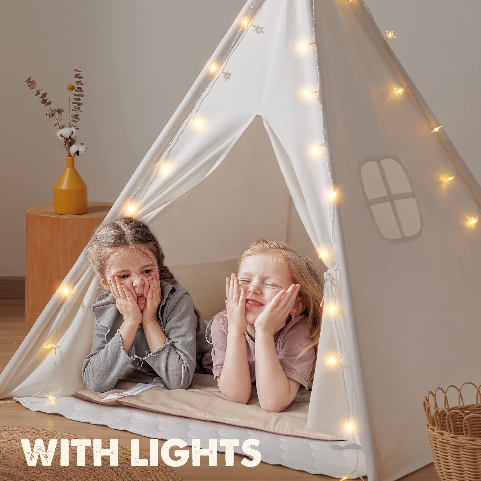 Folded Tiny Land teepee with carry bag for easy storage