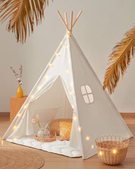 Tiny Land teepee tent front view showing inviting kids' play space
