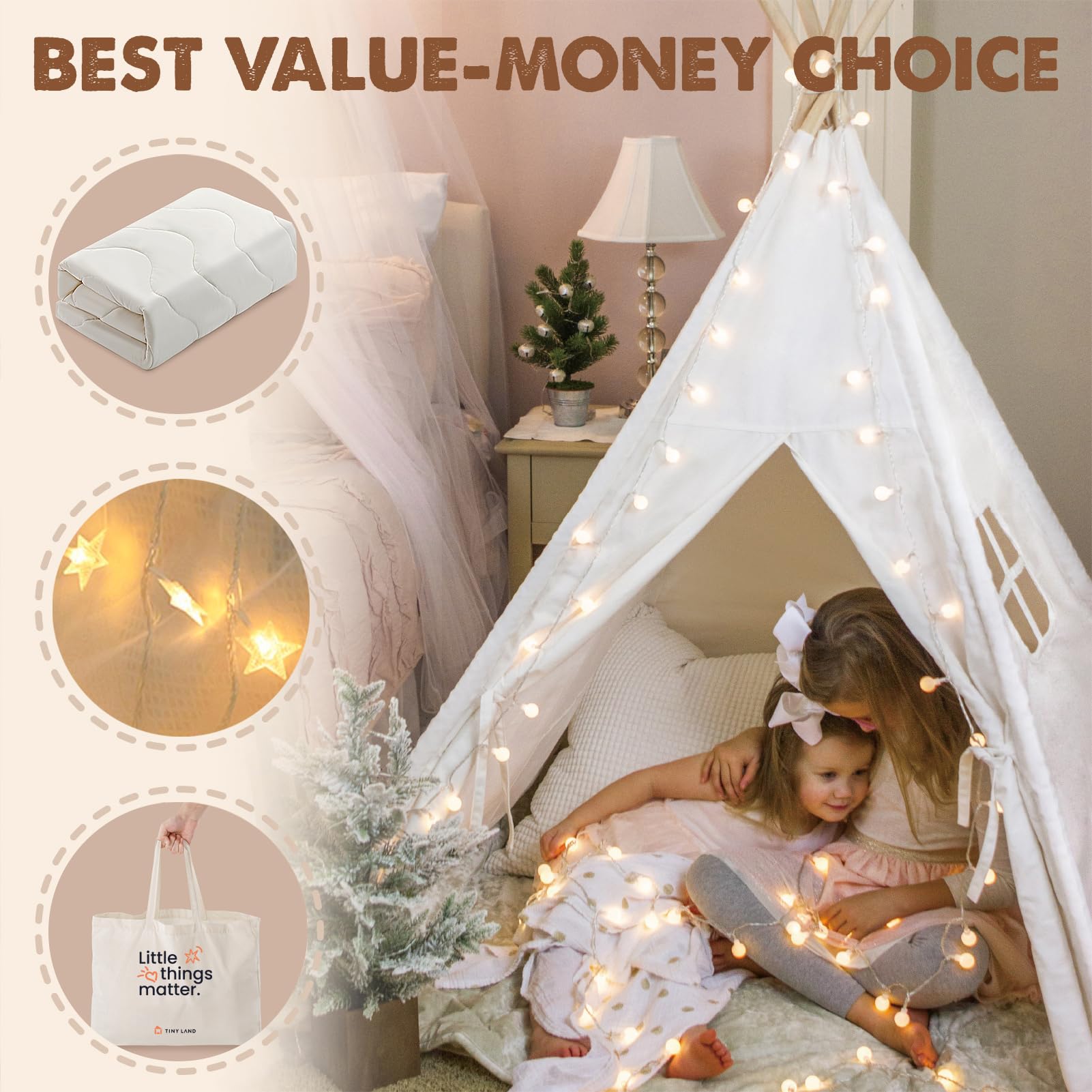 Spacious Tiny Land teepee interior fitting 1–3 kids
