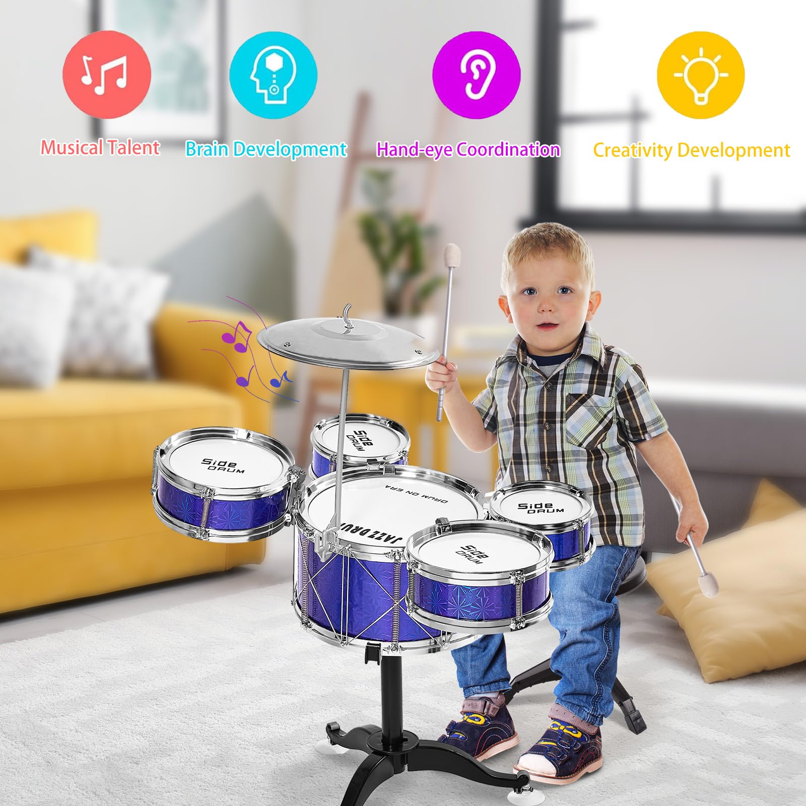 Tinylife drum set cymbal adds lively percussion for expressive play sessions.