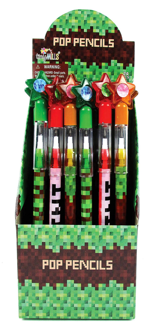 TINYMILLS Pixel Miner pencils with a stackable design for space-saving events
