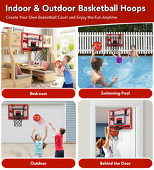 Tinytrek kids playing on the door shows compact home basketball setup.