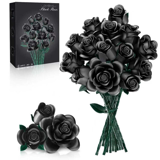 Tinytrek black rose bouquet building set assembly with adjustable stems for versatile home decor.
