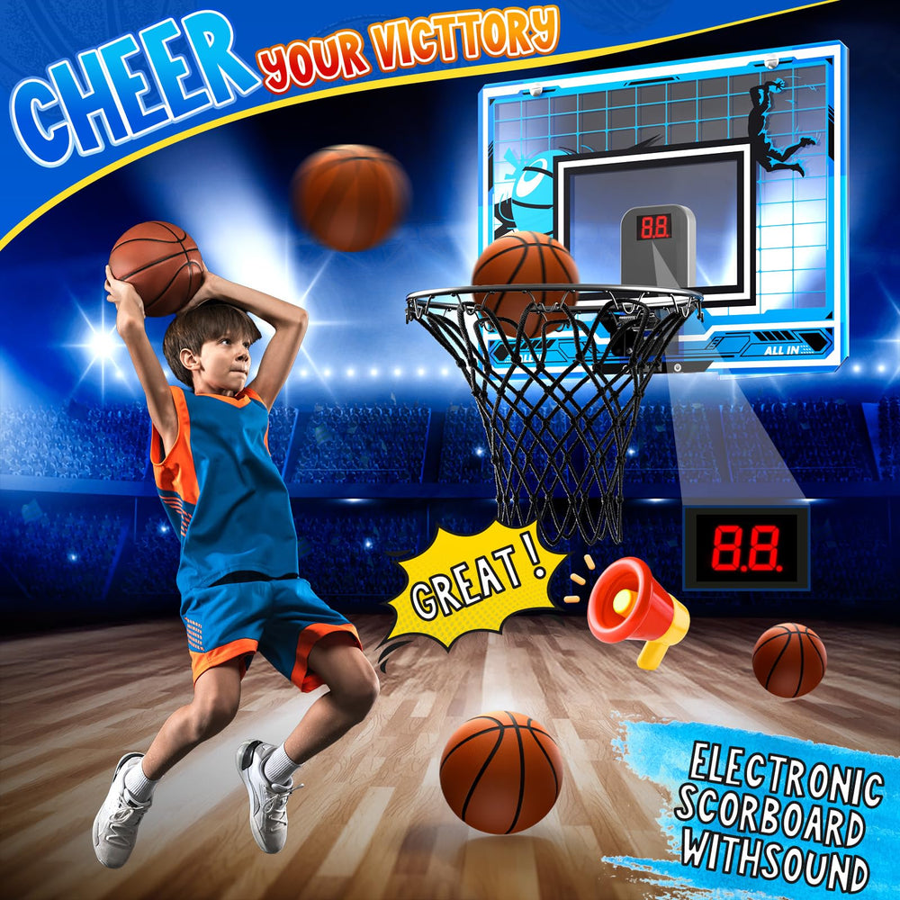 tinytrek indoor mini basketball hoop with electronic scoreboard for competitive play