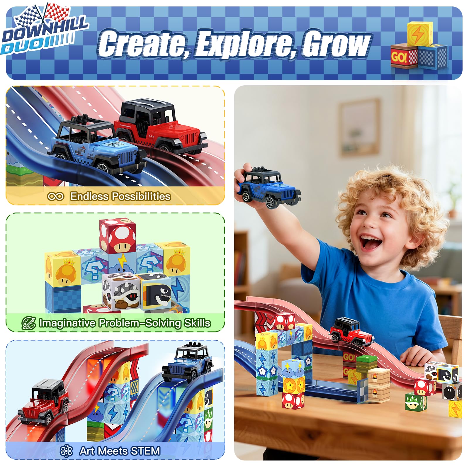 Tinytrek road tracks expand imagination through magnetic building and modular layouts.