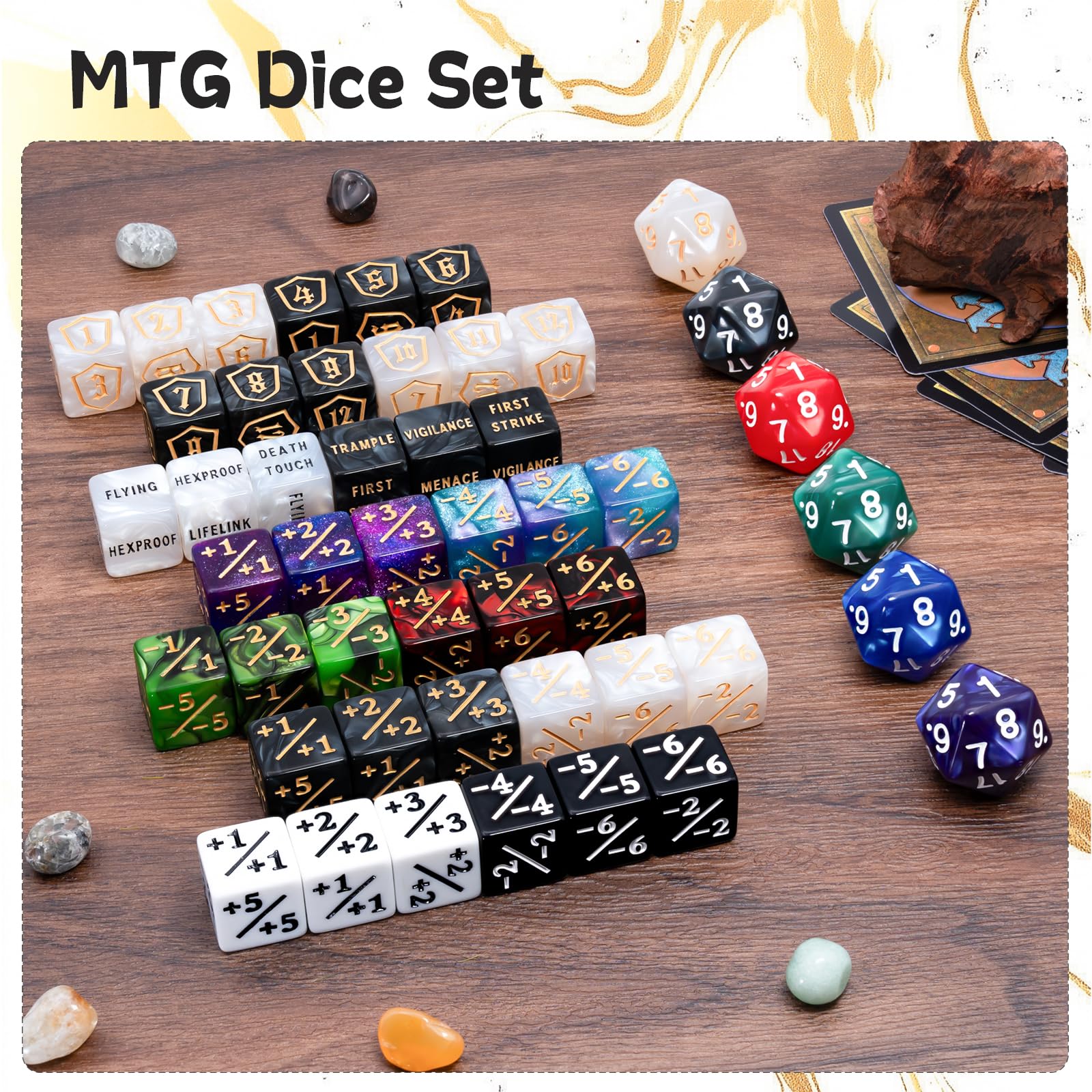 Tinzum 12-color MTG dice set with vibrant color cues