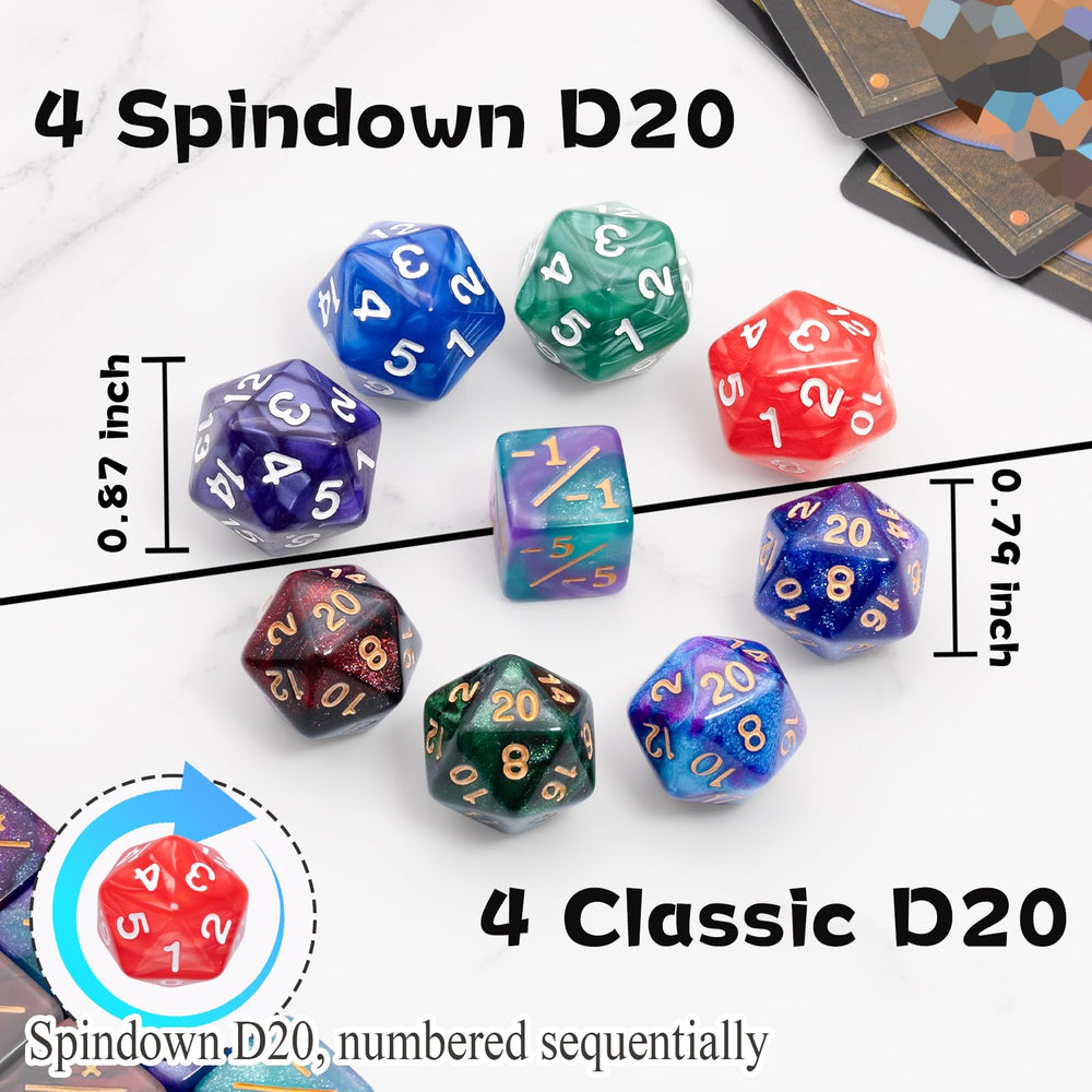 Tinzum keyword dice showing iconic MTG abilities on molded pips.