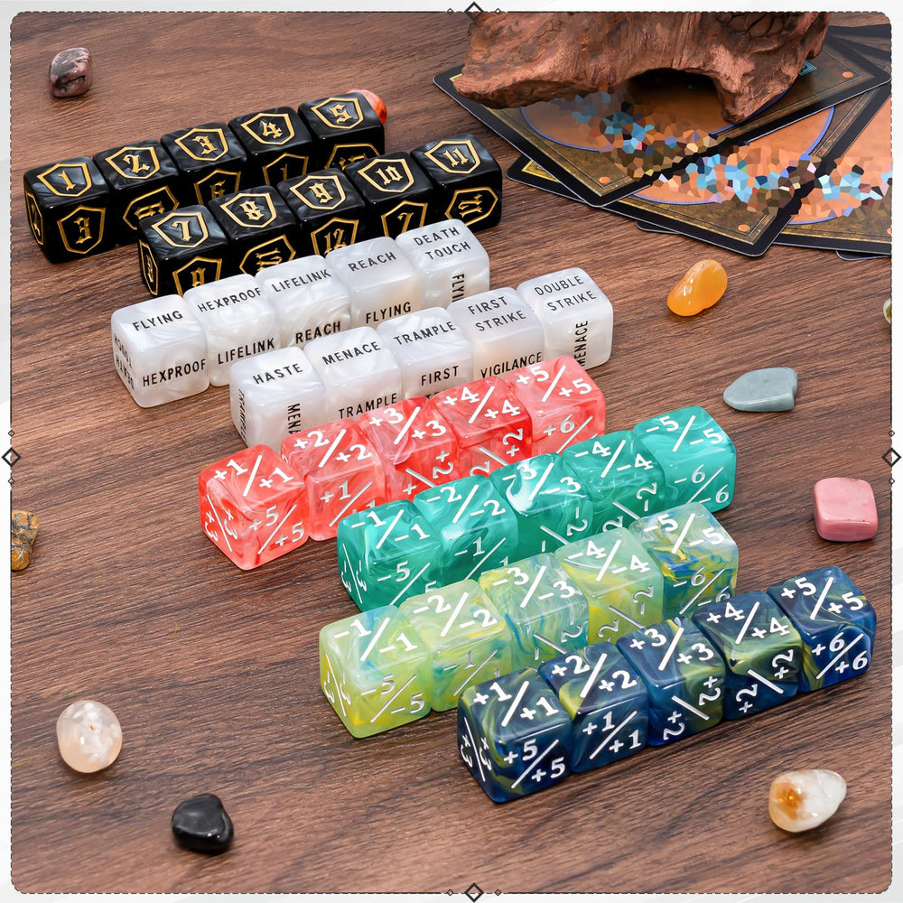 Tinzum shield dice mark defensive counters for MTG turns.